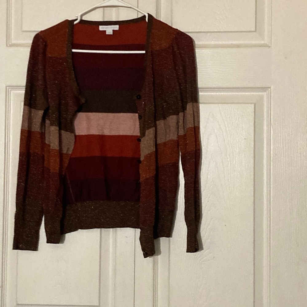 New York & Company Multicolor Striped Cardigan S